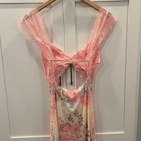 Worn 1x Free People Suddenly Fine Maxi Slip Floral Sheer Lace-trimmed Maxi Dress - Picture 5 of 10